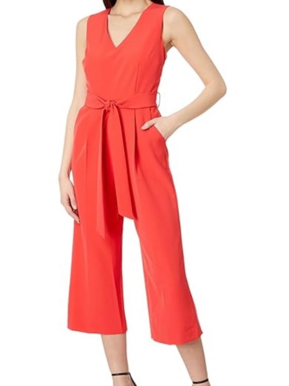 Vince Camuto Hot Pink Sleeveless V-Neck Tie-Waist Cropped Jumpsuit